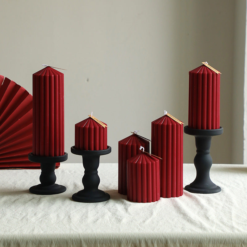 Nordic Style Home Decor Vertical Stripe Aromatherapy Soy Pillar Candles Red Decorative Square Bougie Ribbed for Christmas