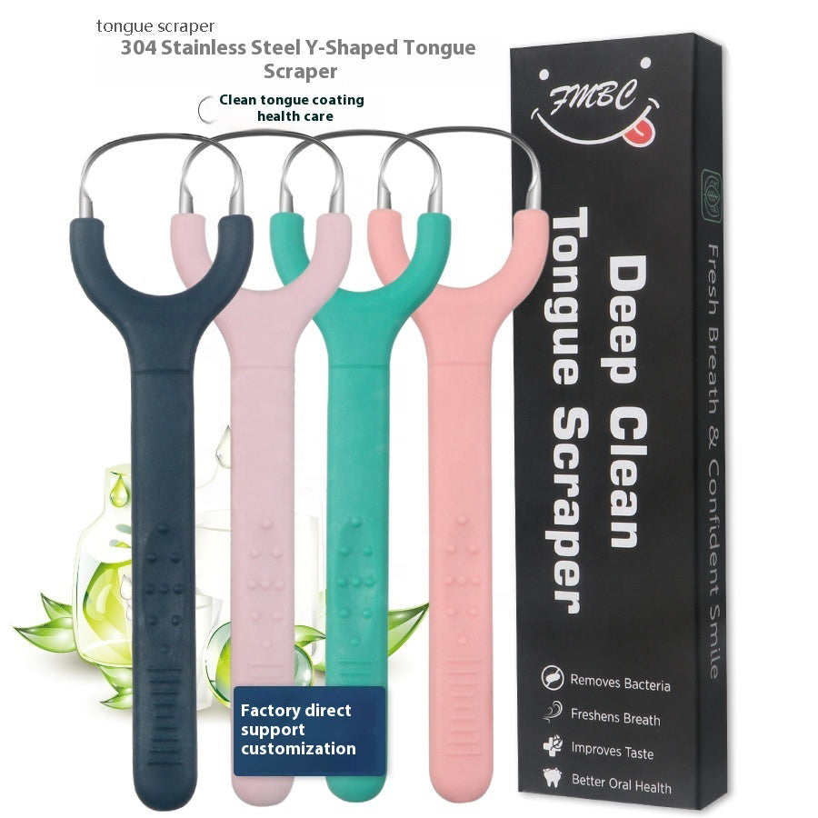 New Style Portable 304 Stainless Steel and Copper Y-Shaped Tongue Scraper Effective Tongue Cleaner for Odor Removal
