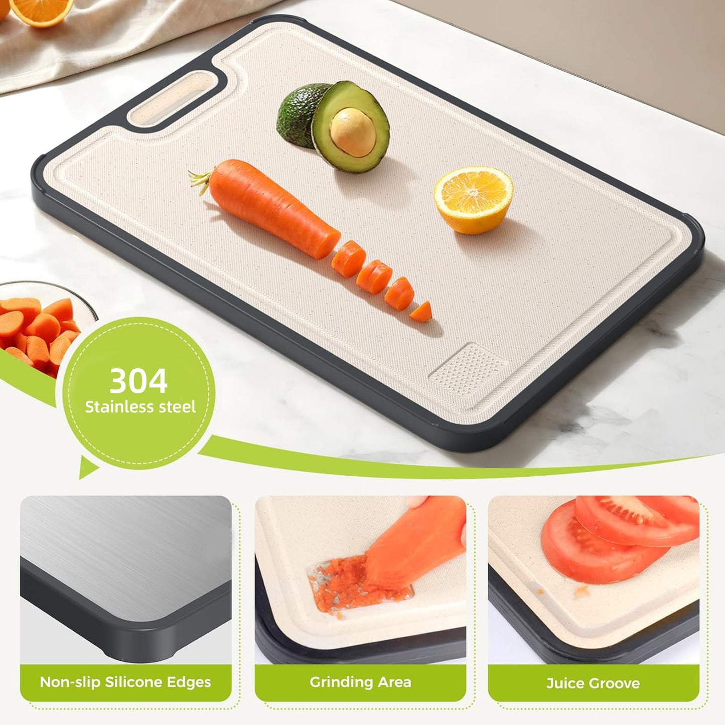 Customized Anti-Mold Stainless Steel and Pure Titanium Double-Sided Kitchen Chopping Board Household Fruit Food Cutting Board
