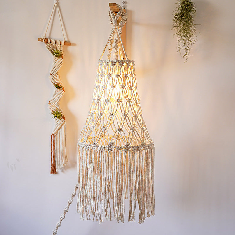 Handmade Macrame Lamp Home Decor Nordic Natural Woven Hanging Cotton Ceiling Hanging Light Cover for Living Room Decoration