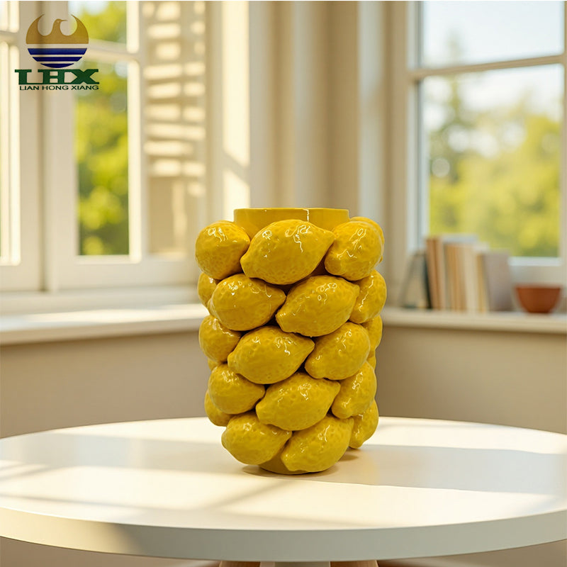 Customized Handmade Yellow Lemon Fruit Shape Modern Luxury Art Deco Design Vase for Home Decor Ceramic Vase