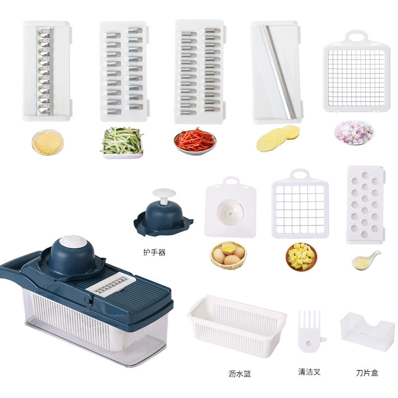 Kitchen Accessory 12 in 1 Onion Gadgets Mincer Potato Dicer Spiralizer Cutter Hand Held Vegetable Food Chopper