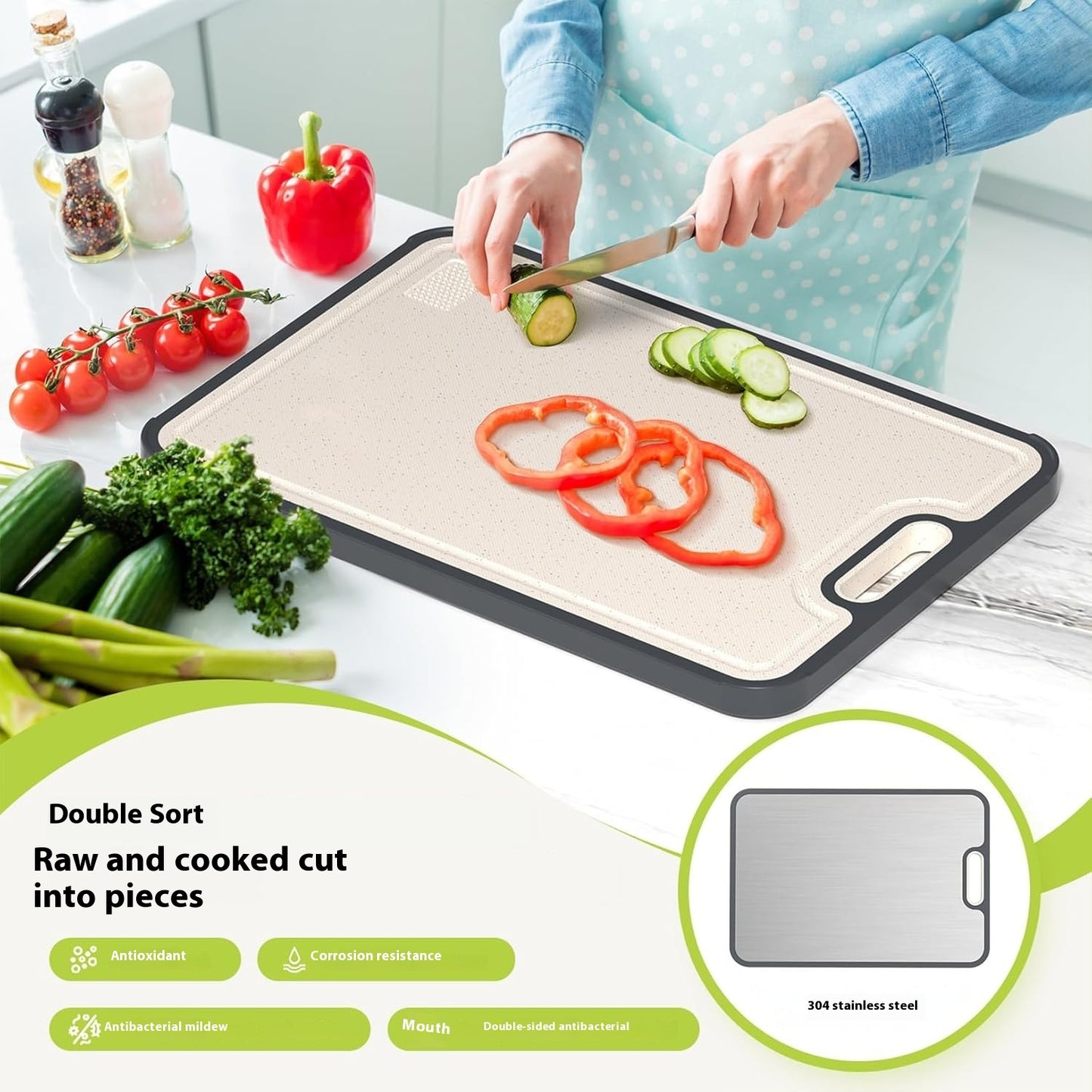 Customized Anti-Mold Stainless Steel and Pure Titanium Double-Sided Kitchen Chopping Board Household Fruit Food Cutting Board