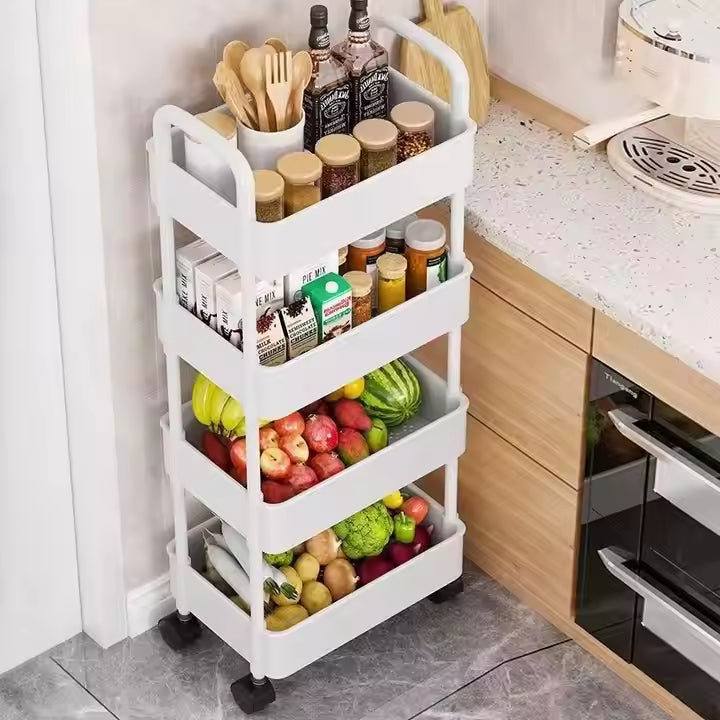 Wholesale Small Movable Multi-layer Floor-standing Storage Rack Plastic Kitchen Bedroom Living Room and Bathroom Organizer