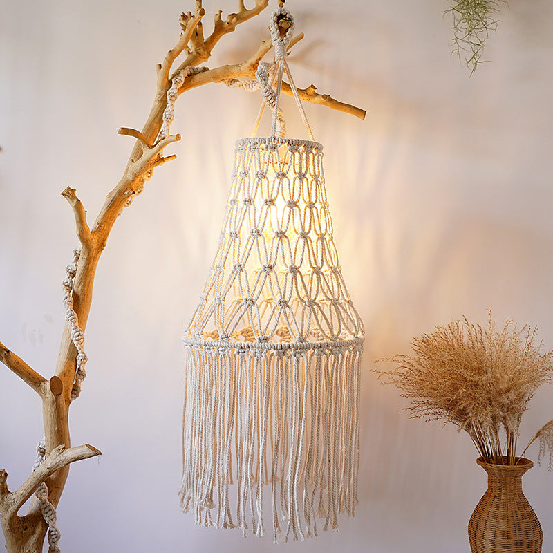 Handmade Macrame Lamp Home Decor Nordic Natural Woven Hanging Cotton Ceiling Hanging Light Cover for Living Room Decoration