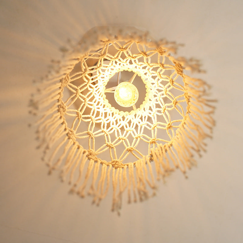 Handmade Macrame Lamp Home Decor Nordic Natural Woven Hanging Cotton Ceiling Hanging Light Cover for Living Room Decoration