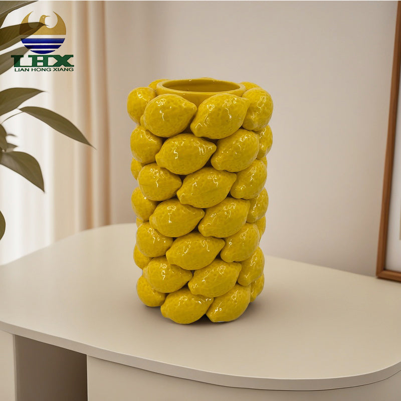 Customized Handmade Yellow Lemon Fruit Shape Modern Luxury Art Deco Design Vase for Home Decor Ceramic Vase