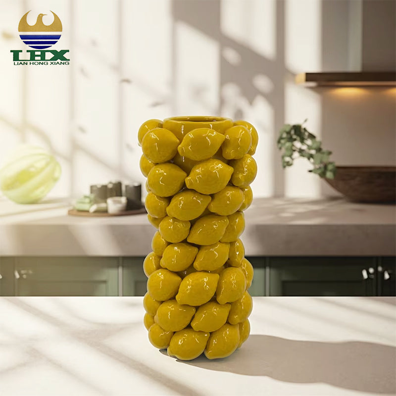 Customized Handmade Yellow Lemon Fruit Shape Modern Luxury Art Deco Design Vase for Home Decor Ceramic Vase
