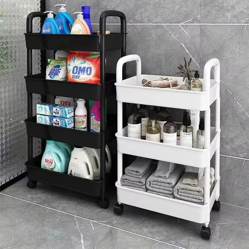 Wholesale Small Movable Multi-layer Floor-standing Storage Rack Plastic Kitchen Bedroom Living Room and Bathroom Organizer