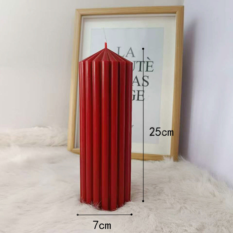 Nordic Style Home Decor Vertical Stripe Aromatherapy Soy Pillar Candles Red Decorative Square Bougie Ribbed for Christmas