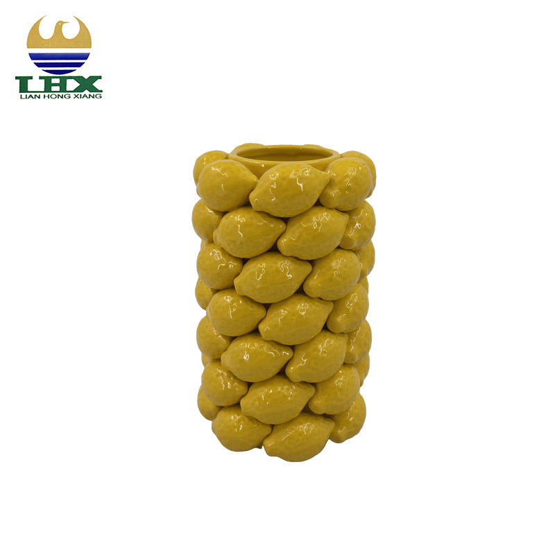 Customized Handmade Yellow Lemon Fruit Shape Modern Luxury Art Deco Design Vase for Home Decor Ceramic Vase