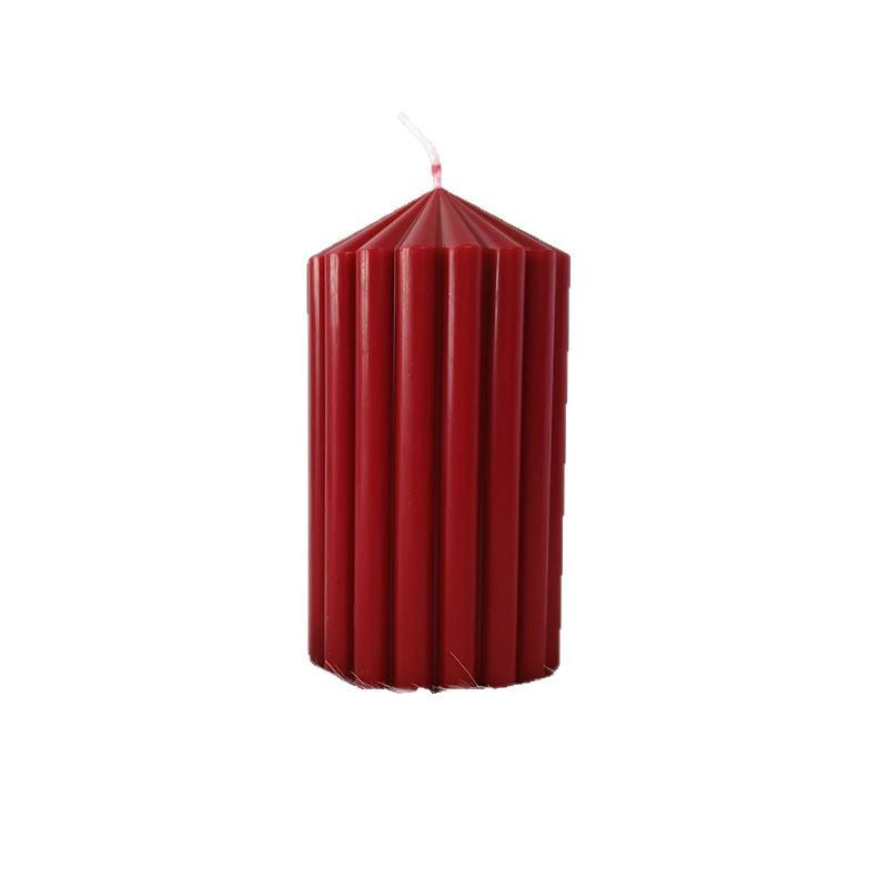 Nordic Style Home Decor Vertical Stripe Aromatherapy Soy Pillar Candles Red Decorative Square Bougie Ribbed for Christmas
