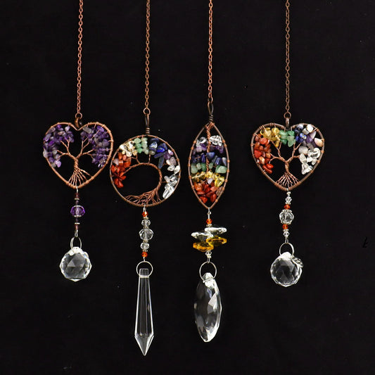 Hot Stock Tree Life Crystal Pendant Natural Gravel Sun Catcher Amethyst Mosaic Craft Model Polished Christmas Decorations Hot