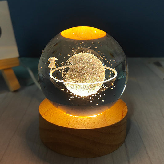 3D Art Crystal Ball Night Lamp – Solar System LED Night Light, Luminous Crystal Globe for Bedroom, Office, and Desktop Home Decoration