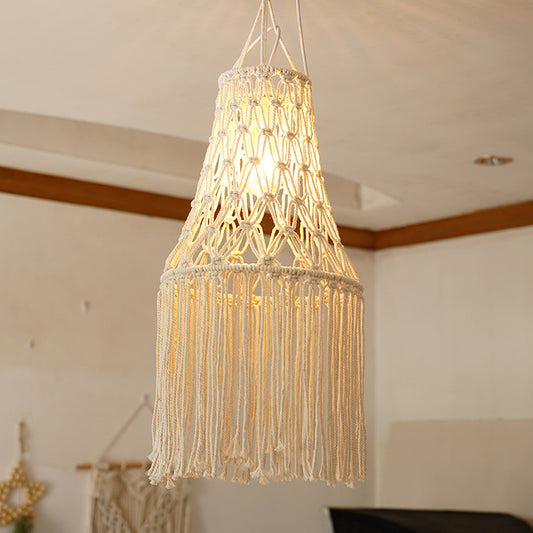 Handmade Macrame Lamp Home Decor Nordic Natural Woven Hanging Cotton Ceiling Hanging Light Cover for Living Room Decoration