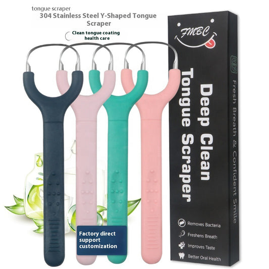New Style Portable 304 Stainless Steel and Copper Y-Shaped Tongue Scraper Effective Tongue Cleaner for Odor Removal