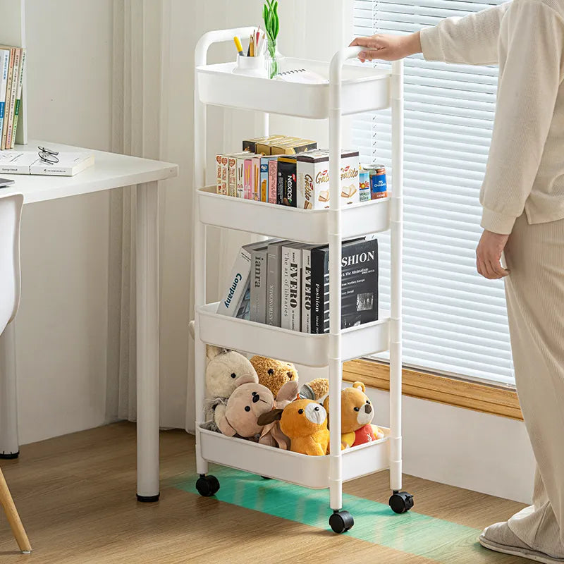 Wholesale Small Movable Multi-layer Floor-standing Storage Rack Plastic Kitchen Bedroom Living Room and Bathroom Organizer