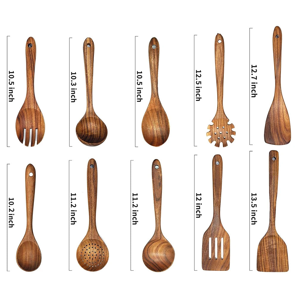Wooden Kitchen Cooking Tools and Utensils Set Wood Spatula Soup Ladle Slotted Ladle Pasta Spoon Kitchen Accessories