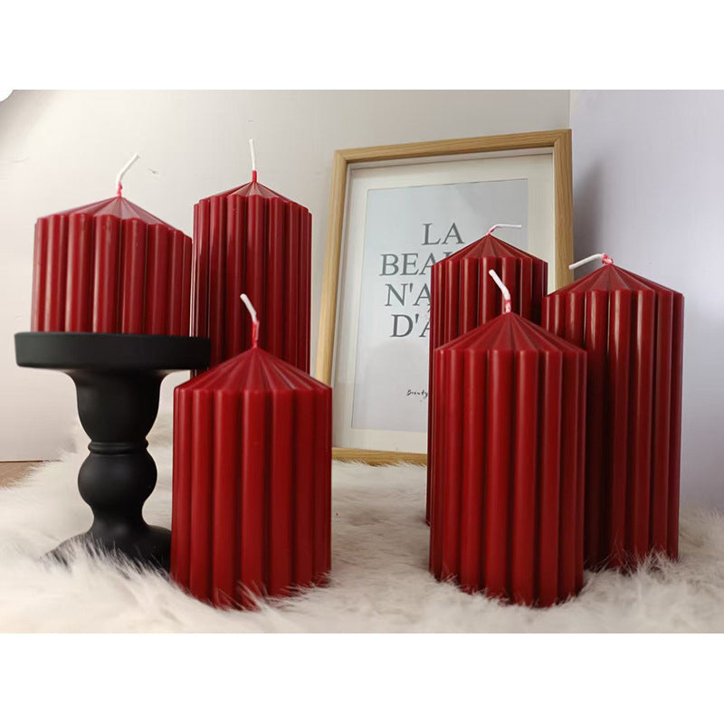 Nordic Style Home Decor Vertical Stripe Aromatherapy Soy Pillar Candles Red Decorative Square Bougie Ribbed for Christmas